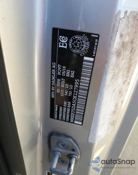 2016 Smart Fortwo z USA, uszkodzony, nr VIN WMEFJ5DA5GK127995